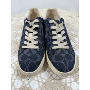 COACH Lowline Low Top Sneaker In Signature Midnight Navy Denim Women Sz 7